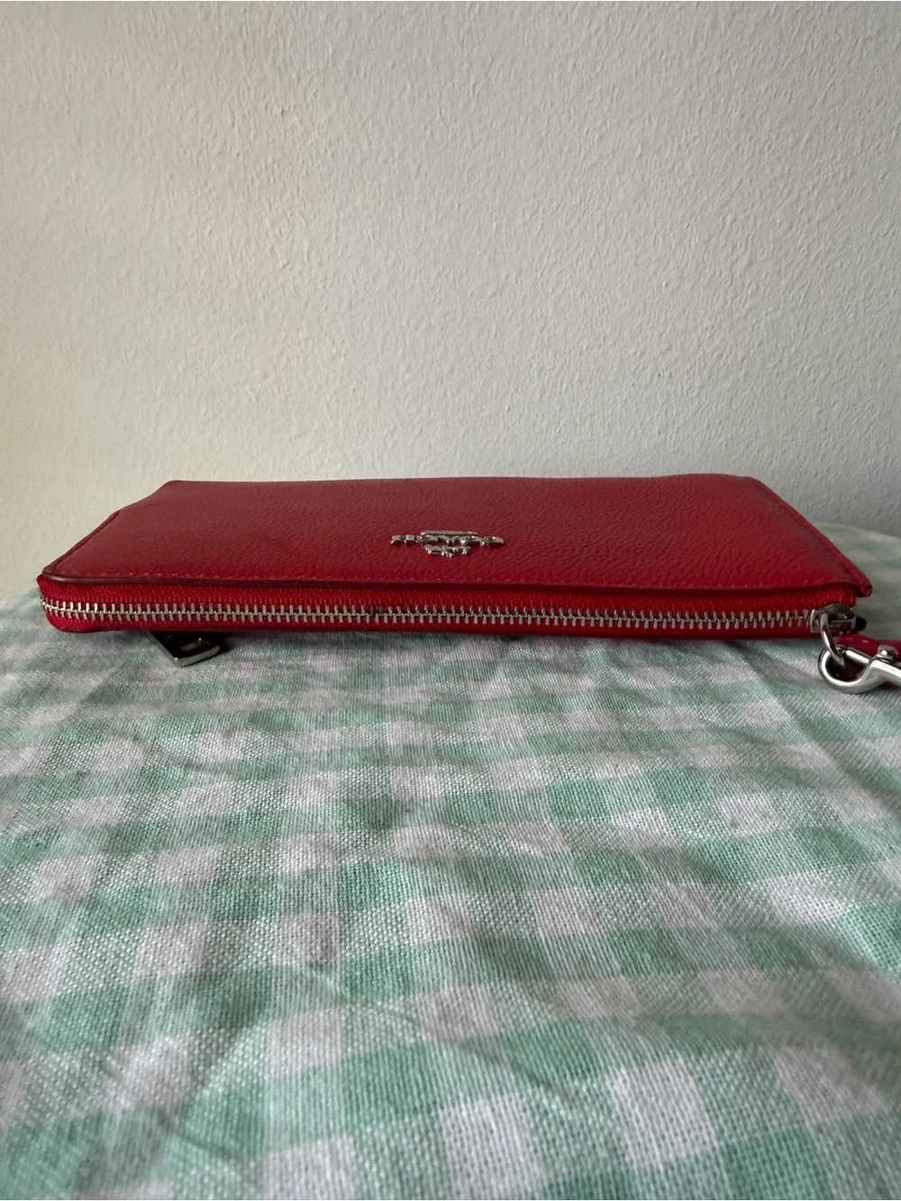 Coach Red Leather Corner Zip Wristlet